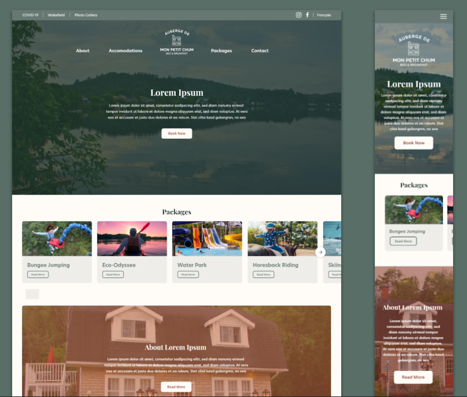Mockups of the homepage of the website.